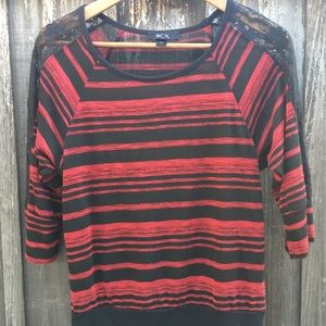 BCX Red & Black shirt with Lace trim